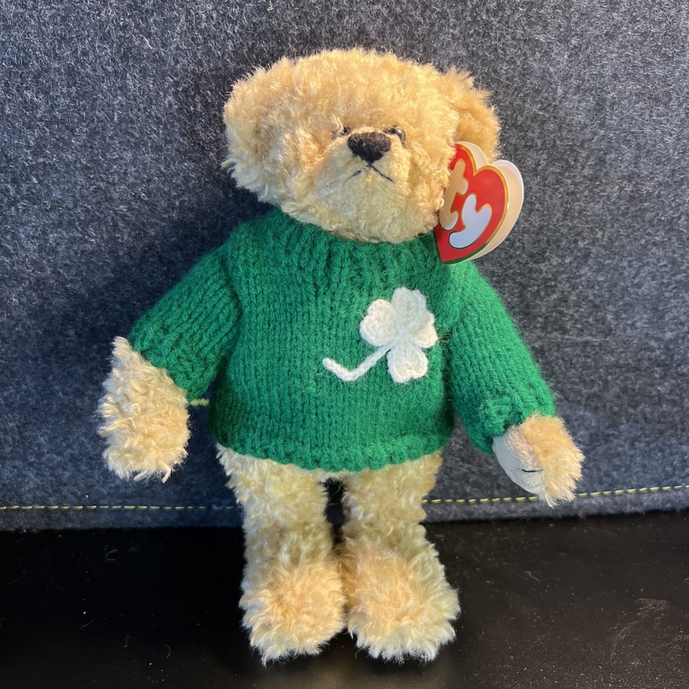 8" TY‎ Attic Treasures Collection "Blarney" Bear Shamrock Knitted Shirt 1993